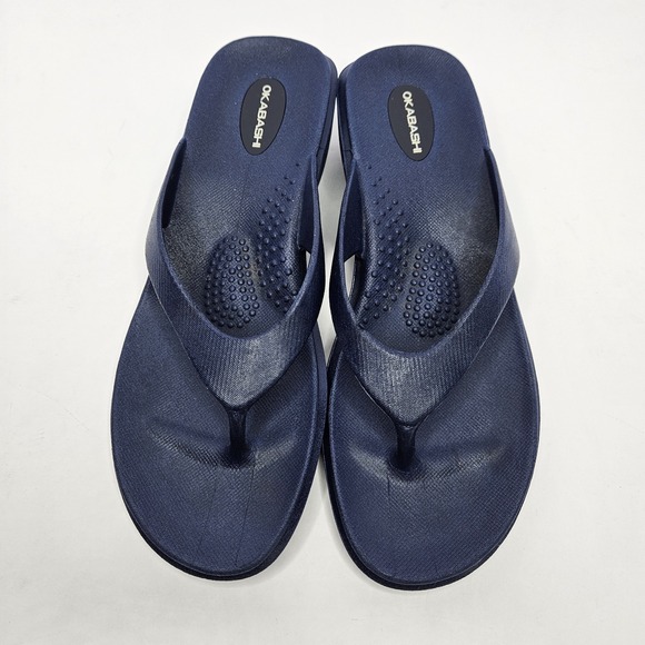 OKABASHI Size 7 Women's Blue Flip Flops Rubber Heel To Toe 10" - Picture 1 of 9